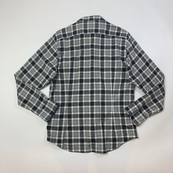 Good Man Shirt Men Medium Charcoal White Western Long Sleeve Checkered Button Up - Picture 7 of 9